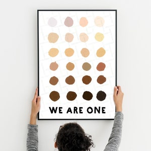 We are one, Equality, Human races, Humanity prints, Skin tone, Printable wall art, No racism, All equal, One human race, Human family