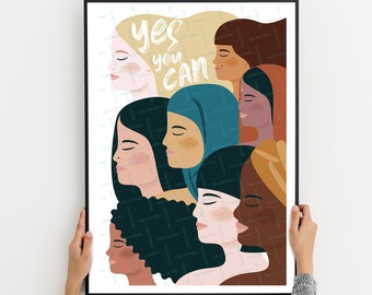 Impression féministe, Women Diversity Wall Art, Girl Power, Illustration de femme imprimable, Égalité, Féminisme, Fraternité, Femme Multi raciale