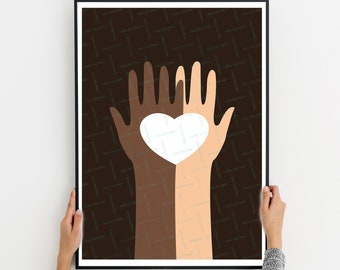 Inclusion Printable Art, Diversity Posters, Teach Empowerment Tolerance, No Racism, Skin Tones Love Heart, Equality Digital Download