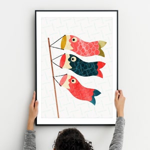 Koinobori Art Print, Japanese Carp Streamer, Fish Windsock, Koi Carp Printable, Japan inspired Wall Art, Digital Download, Nursery Poster