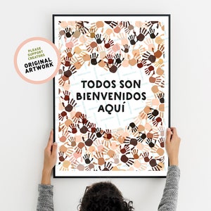 Todos son bienvenidos, All Are Welcome, Diversity Printable, Spanish Classroom Posters, Teach Inclusion Tolerance, No Racism, Human Race