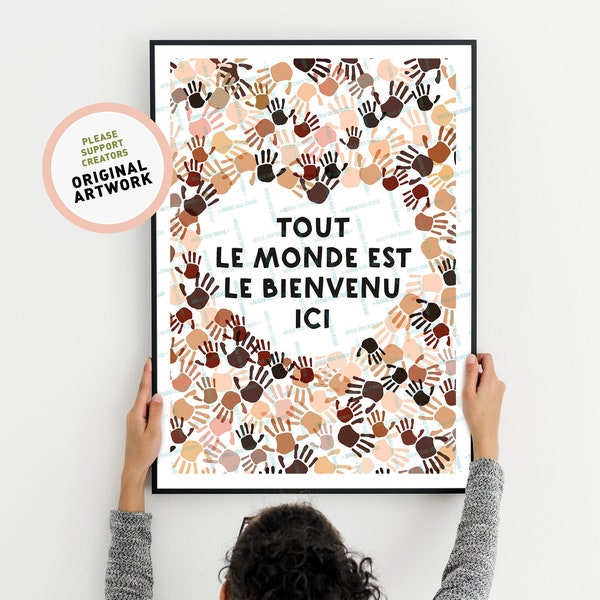 Tout le monde est le bienvenu ici, All Are Welcome, Diversity Printable, French Classroom Posters, Teach Inclusion Tolerance, No Racism