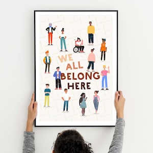 We all belong Print, Classroom Equality Poster, Educational Printable, No racism, Diversity, Human races, Disability Allyship Printable art