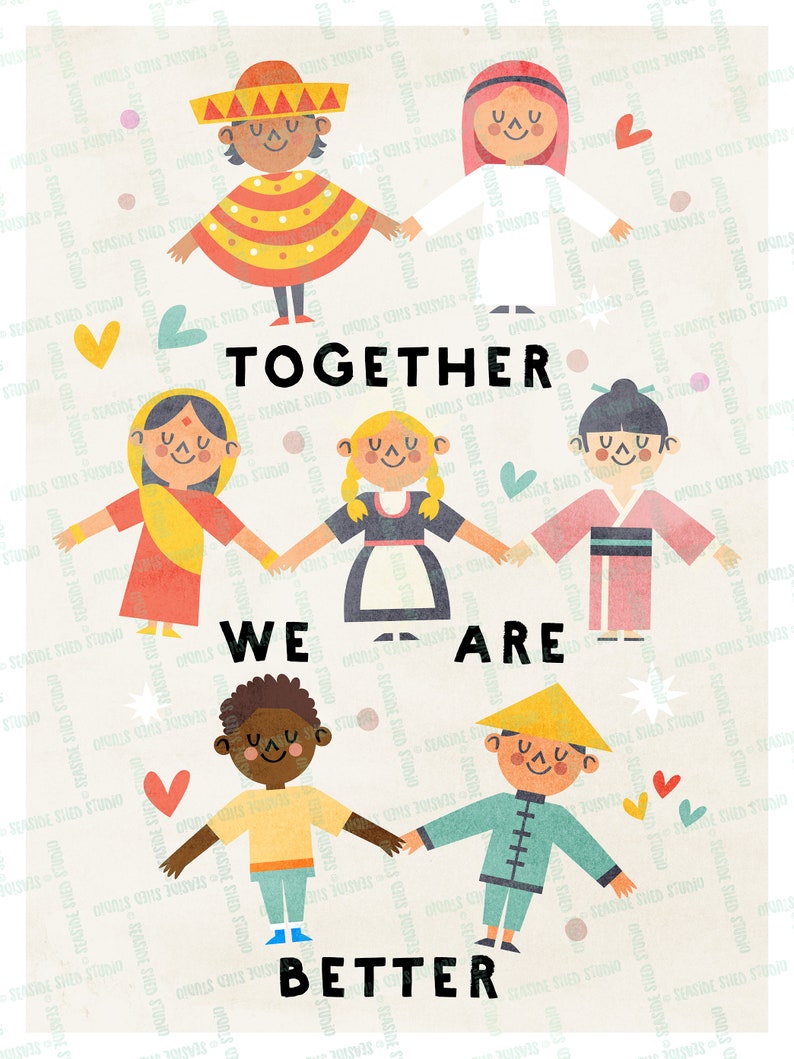 Equality Digital Download Nursery Printable Kids Room Print Children of the World Poster Nursery Art with Message Better Together Print