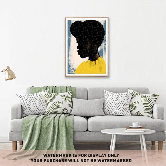 Black Woman Portrait, Yellow Grunge Wall Art (Digital Download)