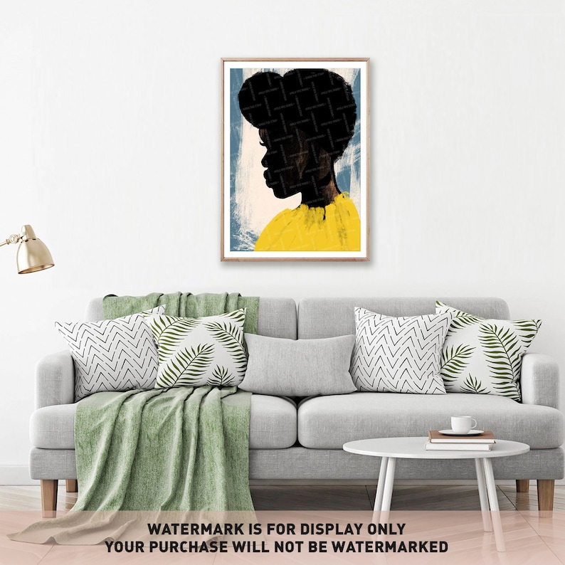 Black Woman Portrait, Yellow Grunge Wall Art (Digital Download) image 1