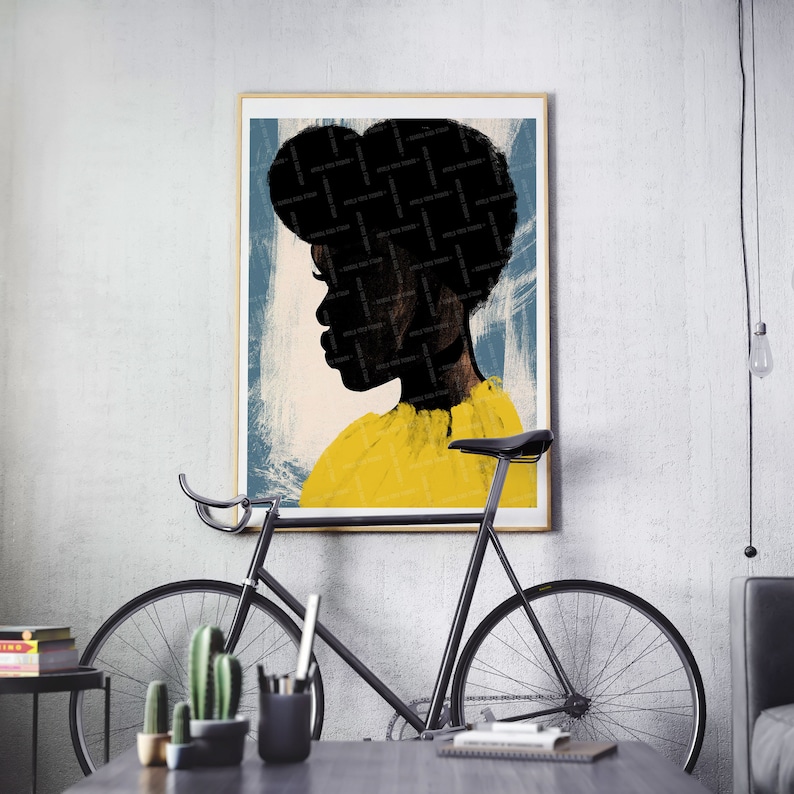 Black Woman Portrait, Yellow Grunge Wall Art (Digital Download) image 3