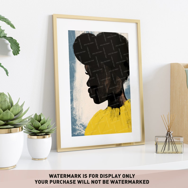 Black Woman Portrait, Yellow Grunge Wall Art (Digital Download) image 6
