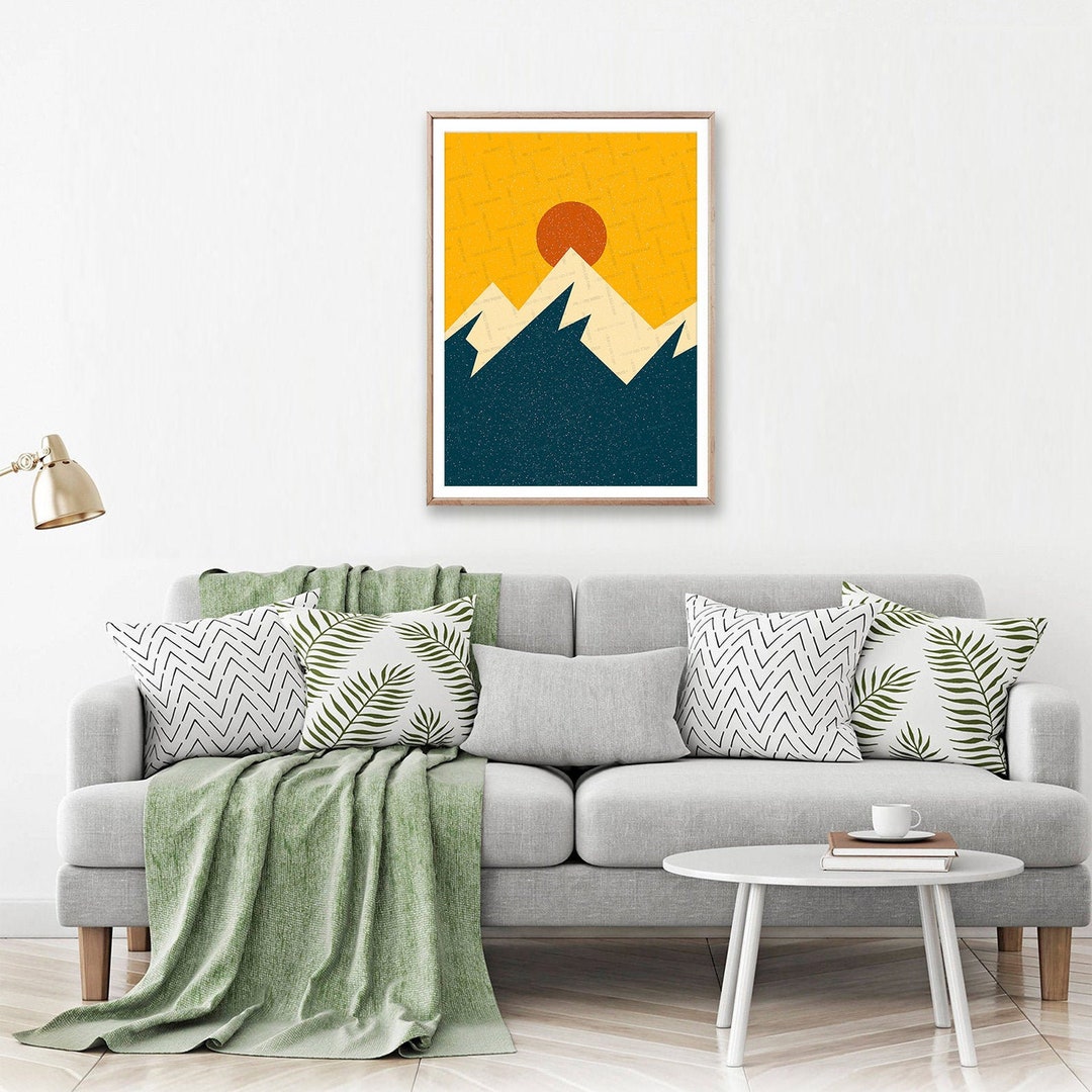 Mountain Print, Download Art, Geometric Landscape, Sun, Sky, Printable ...