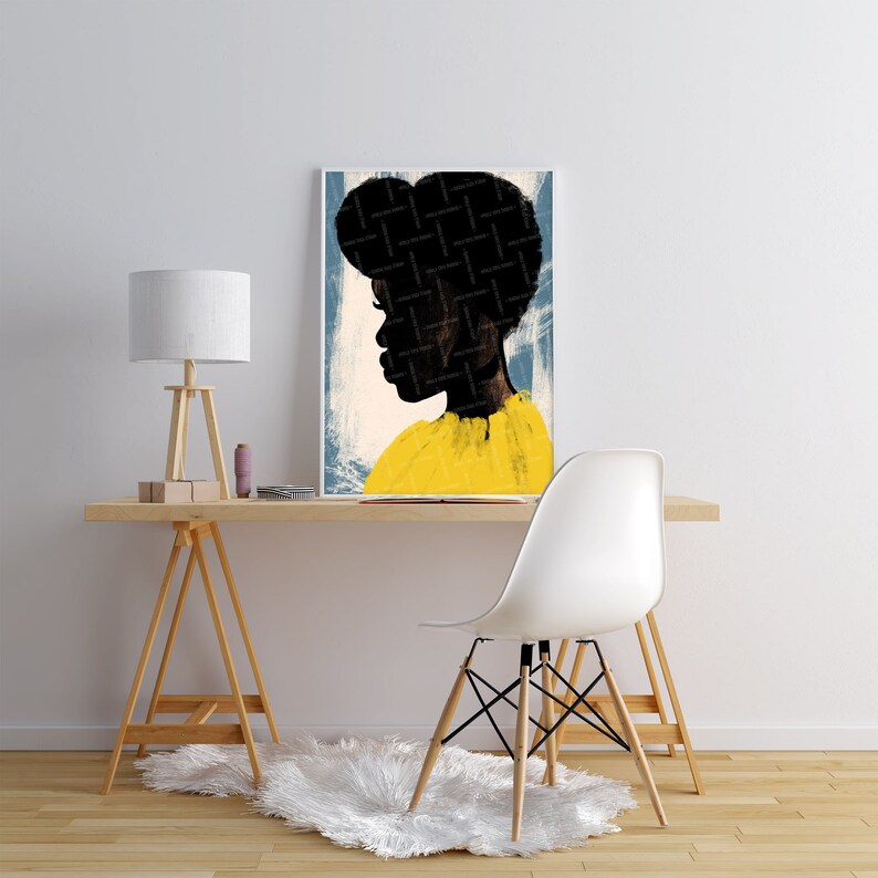 Black Woman Portrait, Yellow Grunge Wall Art (Digital Download) image 2