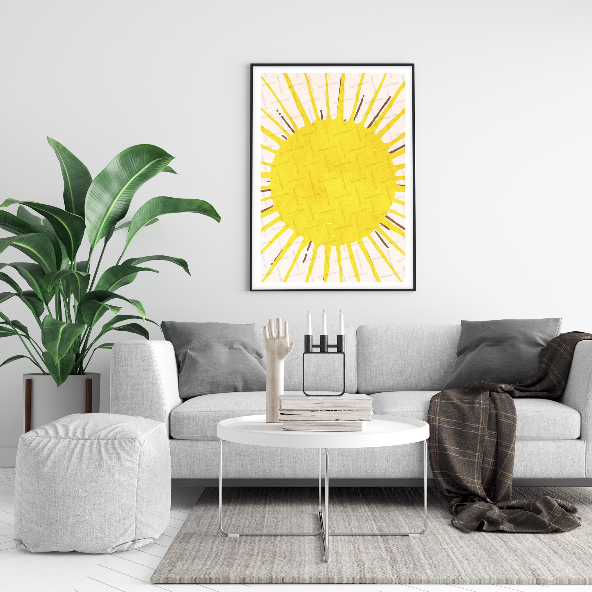 Yellow Sun Poster Large Sun Art Print Abstract Sun Rays Big Etsy