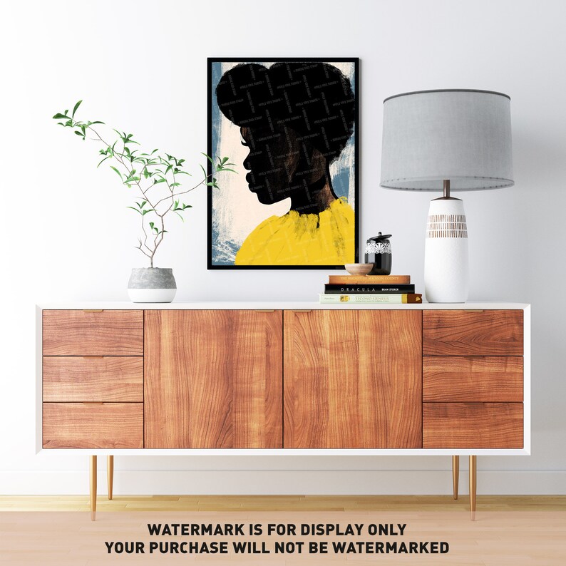 Black Woman Portrait, Yellow Grunge Wall Art (Digital Download) image 5