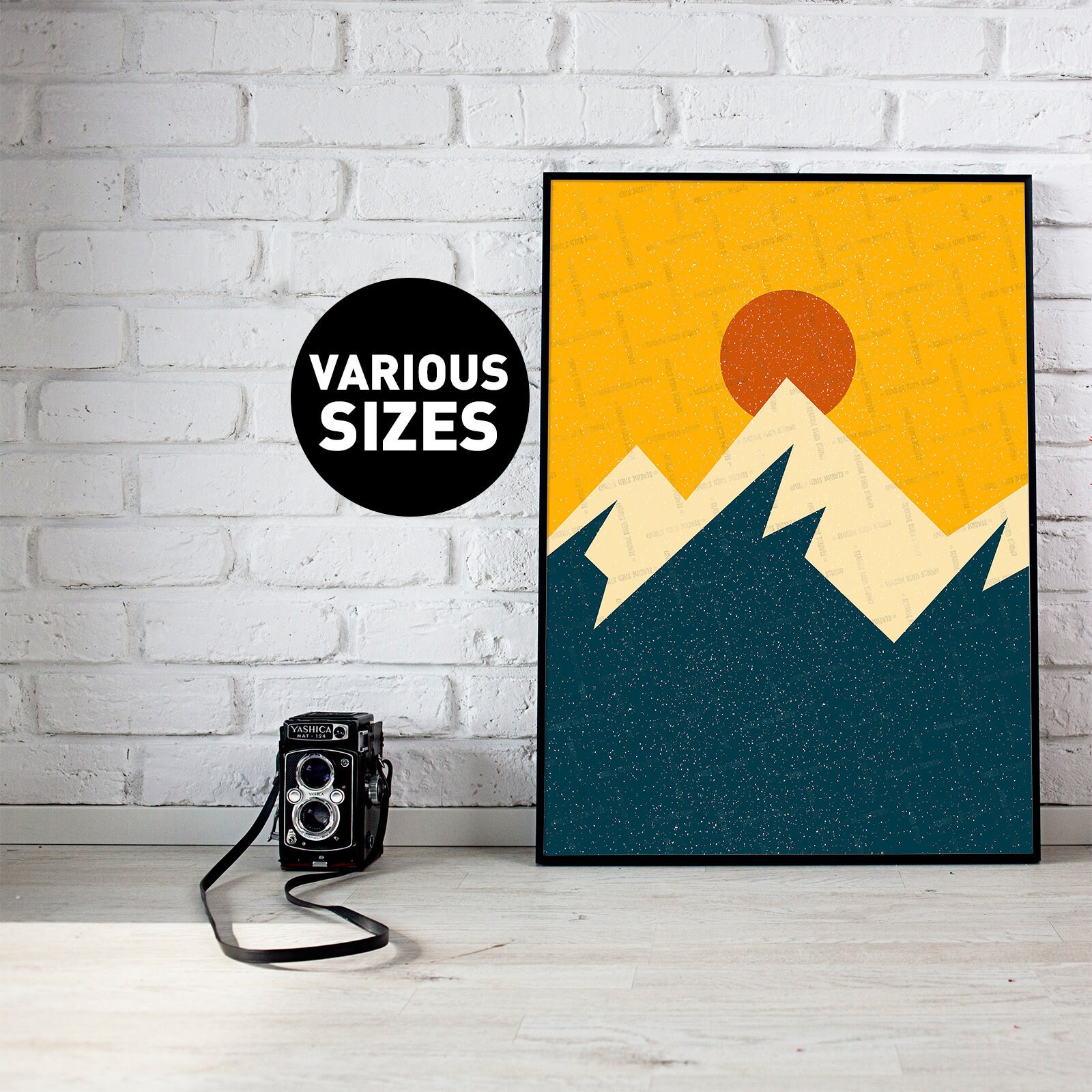 Mountain Print Download Art Geometric Landscape Sun Sky - Etsy