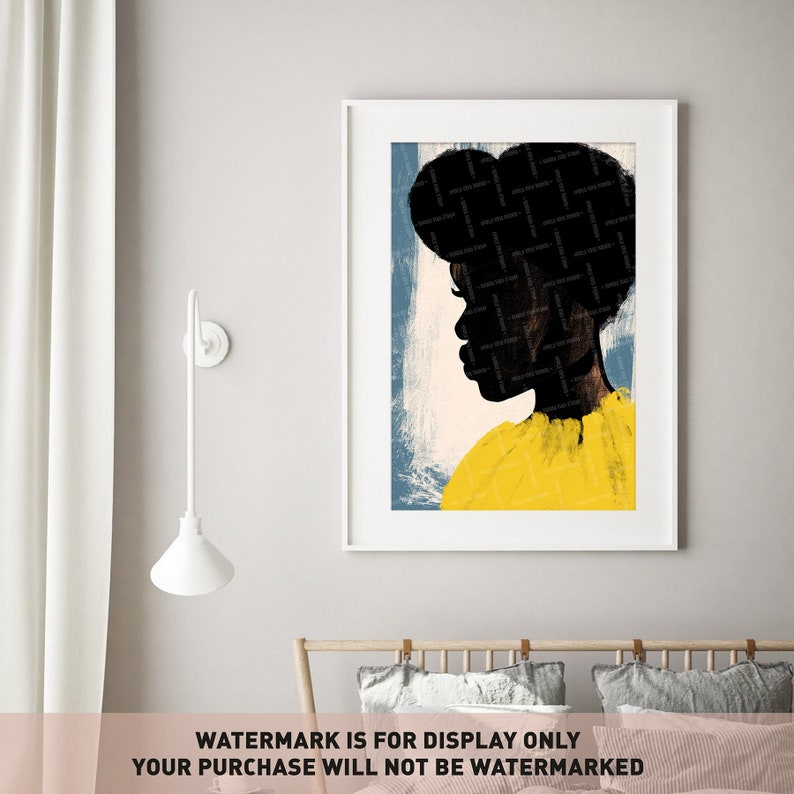 Black Woman Portrait, Yellow Grunge Wall Art (Digital Download) image 4