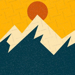 Mountain Print, Download Art, Geometric Landscape, Sun, Sky, Printable ...