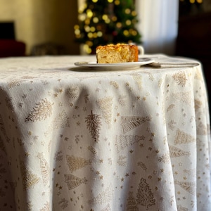 Elegante Weihnachtstischdecke, festliche Tischwäsche in Gold, rund oder rechteckig