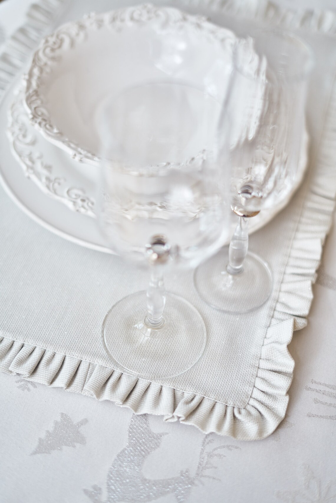 Silver Christmas Placemats With Ruffle Plain Shiny Silver Etsy