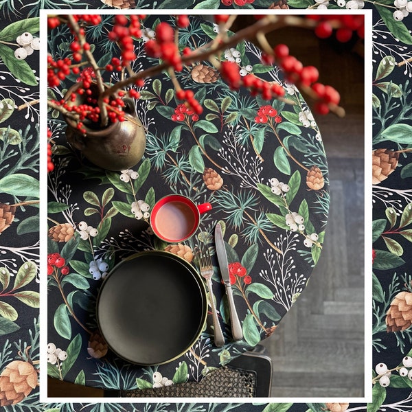 Dark Christmas motive Round Tablecloth, Christmas motive, Christmas table setting, Winter accessories | Christmas Forest