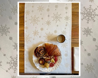 Goldener Tischläufer Snowfall, Weihnachten Home Decor, Handgemacht