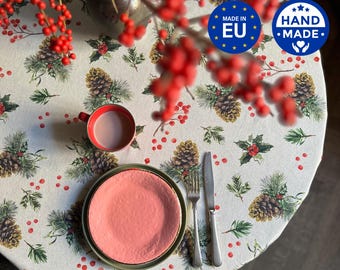 Christmas Round Tablecloth: Golden Pine Festive Winter Linen