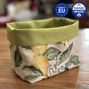 Cesta de tela de lino con limón: cesta de pan hecha a mano, decoración de cocina con cítricos