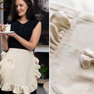 Shiny Christmas Half Apron: Gold Thread Festive Ruffle Apron