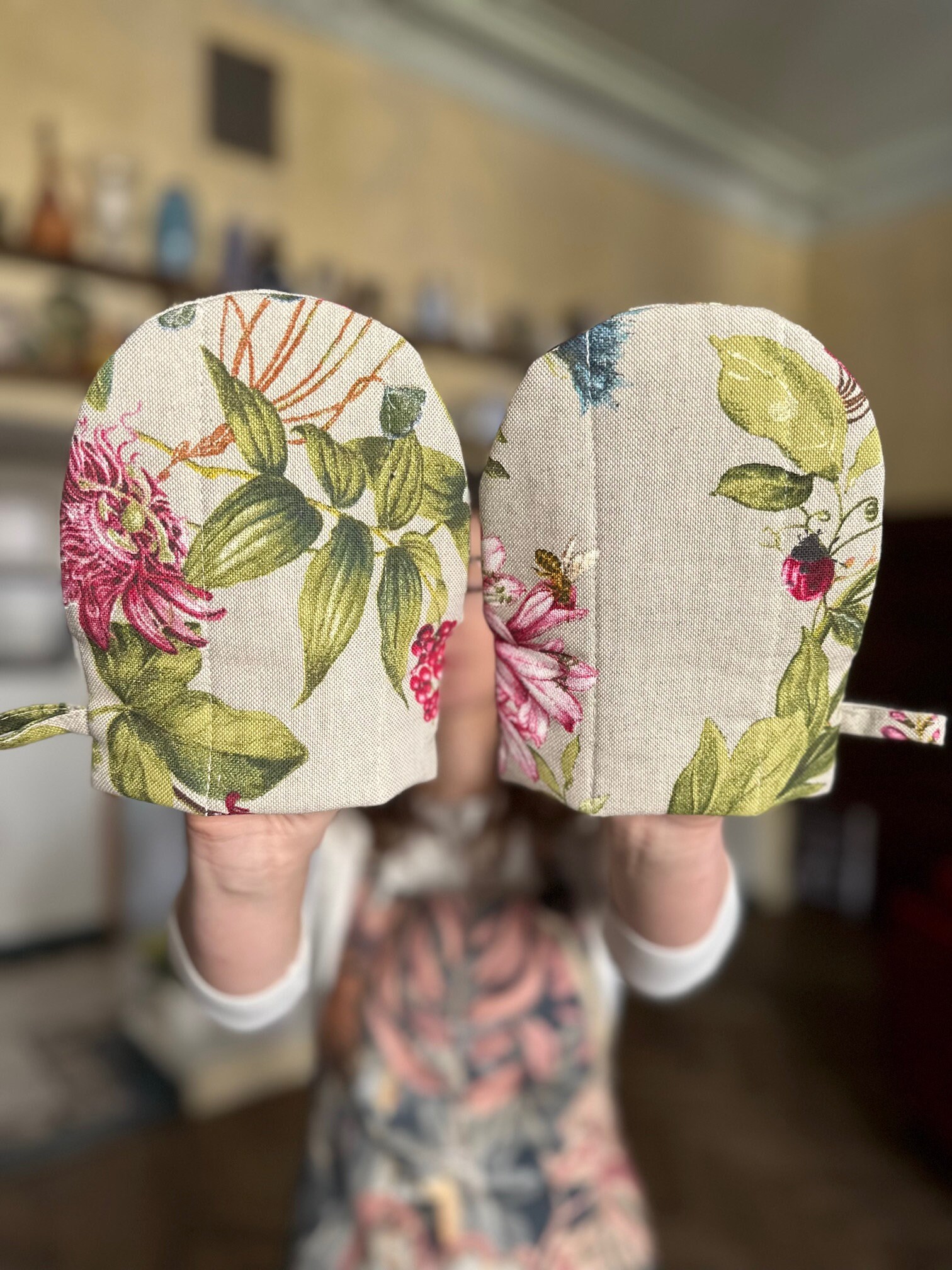 花柄エプロン＆オーブンミットセット：ボタニコキッチンギフト - Etsy 日本