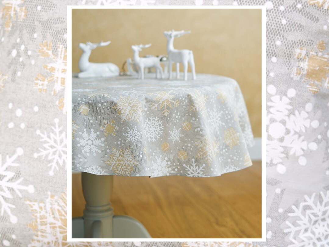 Snowy Christmas Round Tablecloth Light Grey With Glitters - Etsy