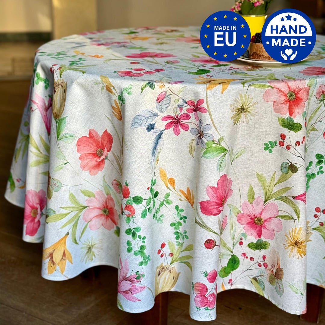 Spring Tablecloth Texture Floral Round Tablecloth – Spring Botanical Print, Cotton Blend - Etsy