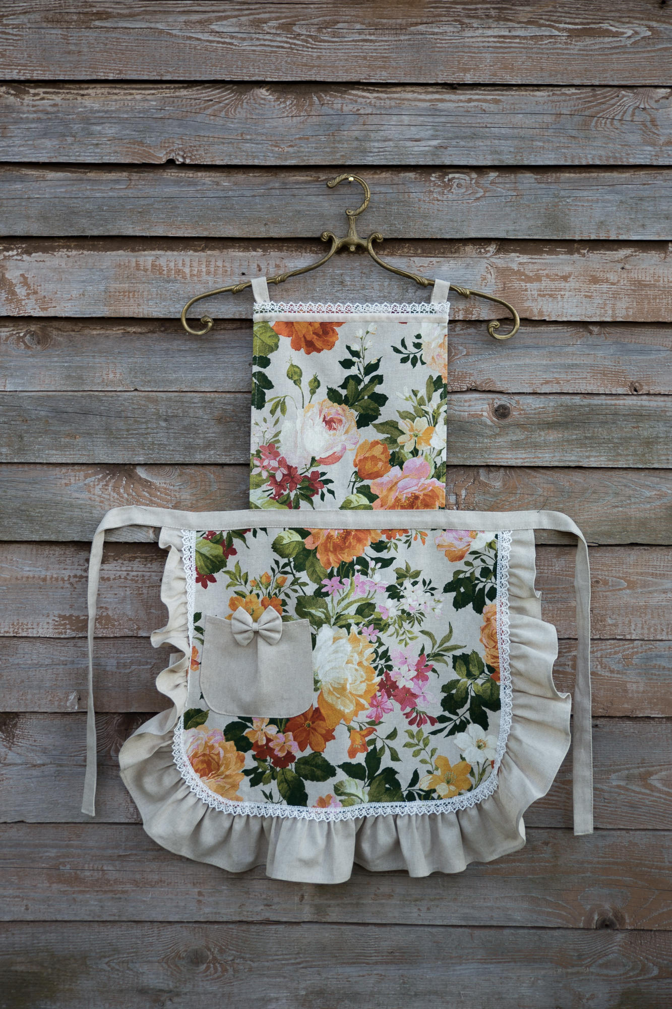 Floral Linen Apron With Ruffles: Romantic Kitchen Serving Dress - Etsy