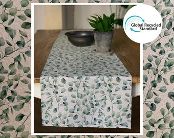 Green Leaf Table Runner, Recycled material, ECO fabric, Botanical Pattern cover, handmade, Green kitchen decor, fresh table accessories