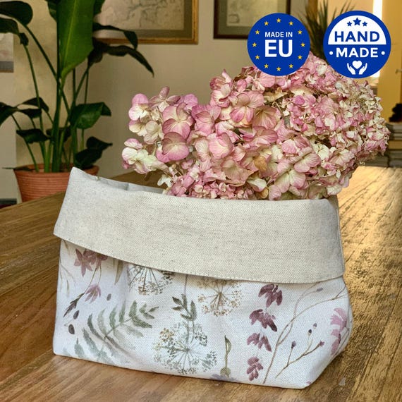 Floral Fabric Bread Basket: Cotton Linen Table Storage