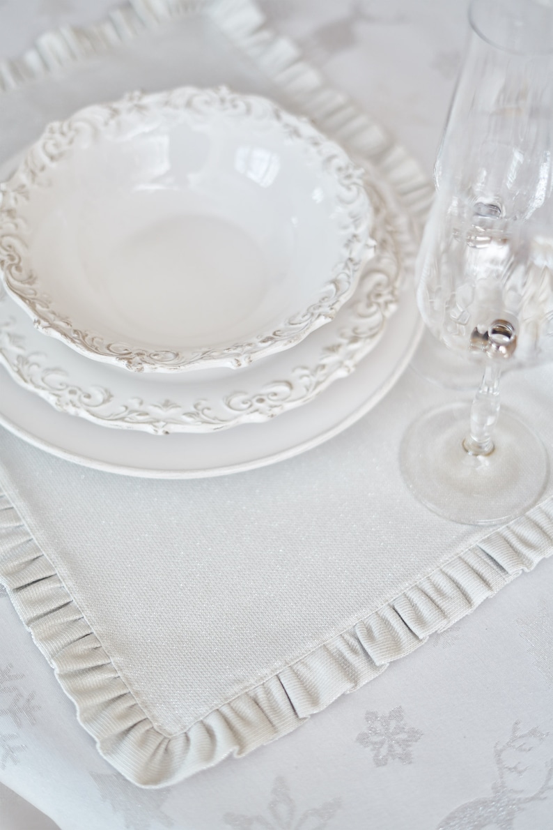 Silver Christmas Placemats With Ruffle Plain Shiny Silver Etsy