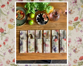 Cutlery Holders, table accessories, kitchen decor, style in home Cotton-linen mix, Eco friendly, floral decor, flower print  | Blossom