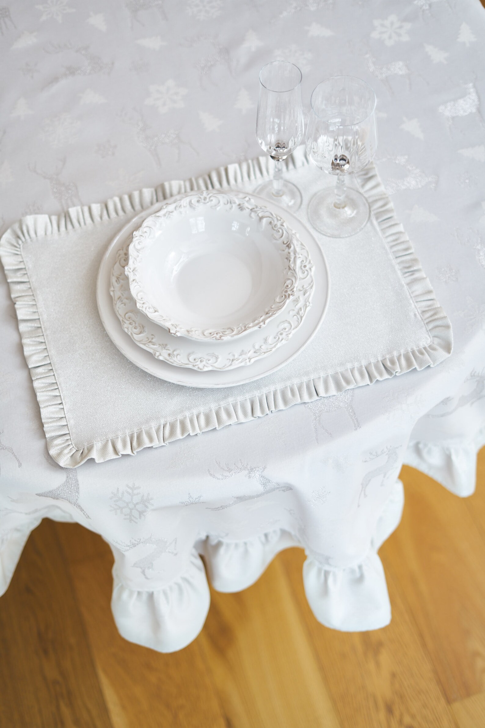 Silver Christmas Placemats With Ruffle Plain Shiny Silver Etsy