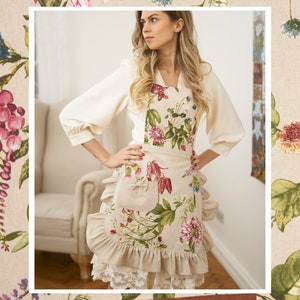 Delantal con volantes para mujer / Vestido de cocina floral de verano / Delantal de cocina con volantes / Ropa elegante para el hogar / Regalo elegante para ella / Botanico