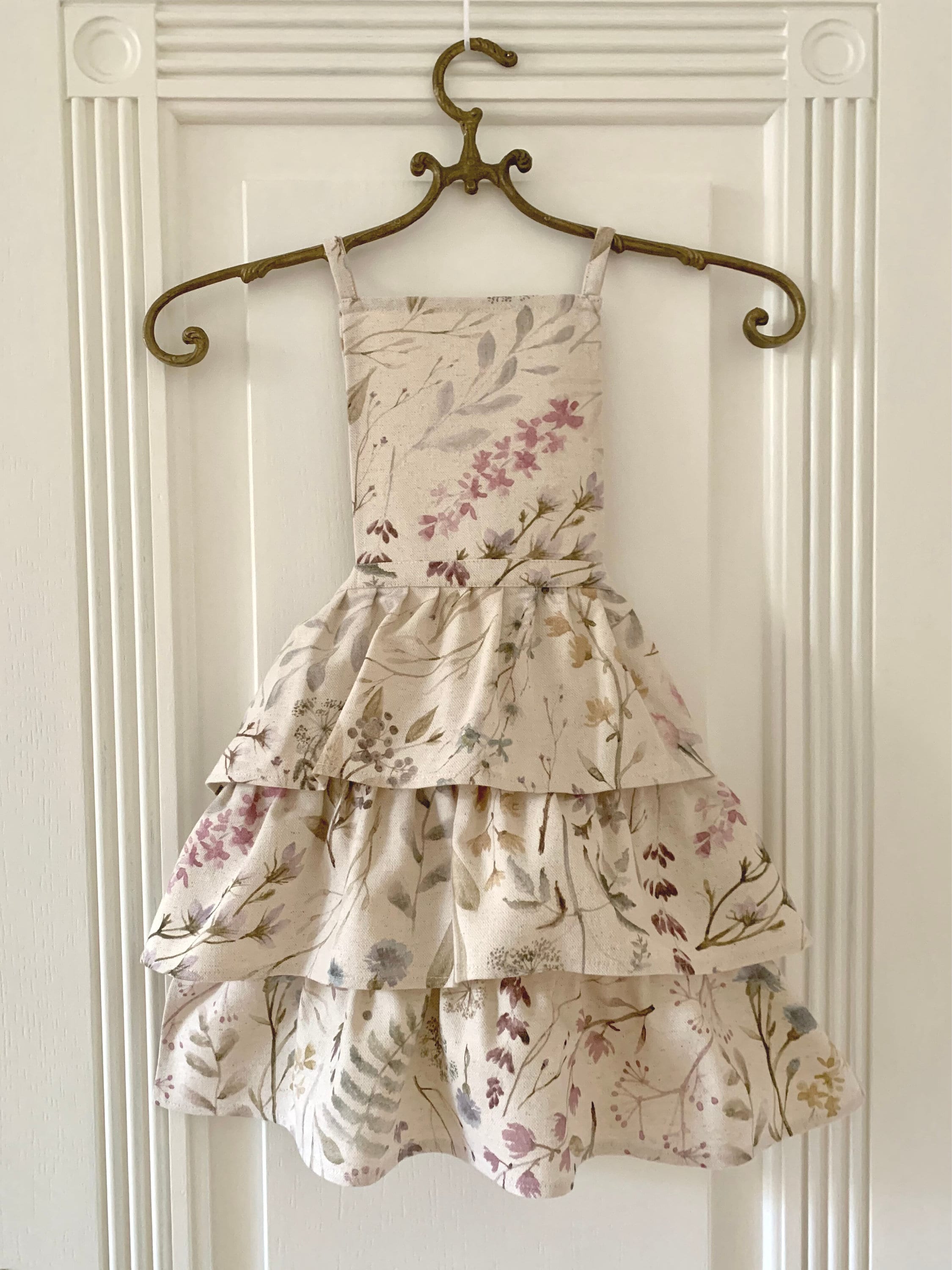 女の子用フリルエプロン：花柄プリント リネンコットン混紡 - Etsy 日本