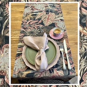 Floral Table Runner: Cotton Night Jungle Print, European Fabric
