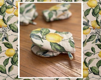 Guanto da forno con stampa di limone: guanto da cucina in cotone e lino
