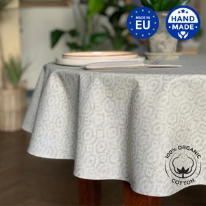 Runde Tischdecke aus Bio-Baumwolle: Boho Geometrischer Druck | Helga