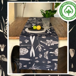 Camino de mesa Seeds Carbon: Decoración moderna de algodón negro