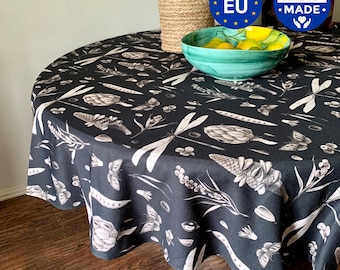 Mantel redondo de algodón negro - Mantel moderno para mesa de comedor