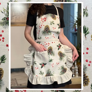 Christmas Apron | Winter Kitchen Apron | Festive Home Dress | Golden Pine Design | Holiday Cooking Décor | Winter Mood Gift Idea