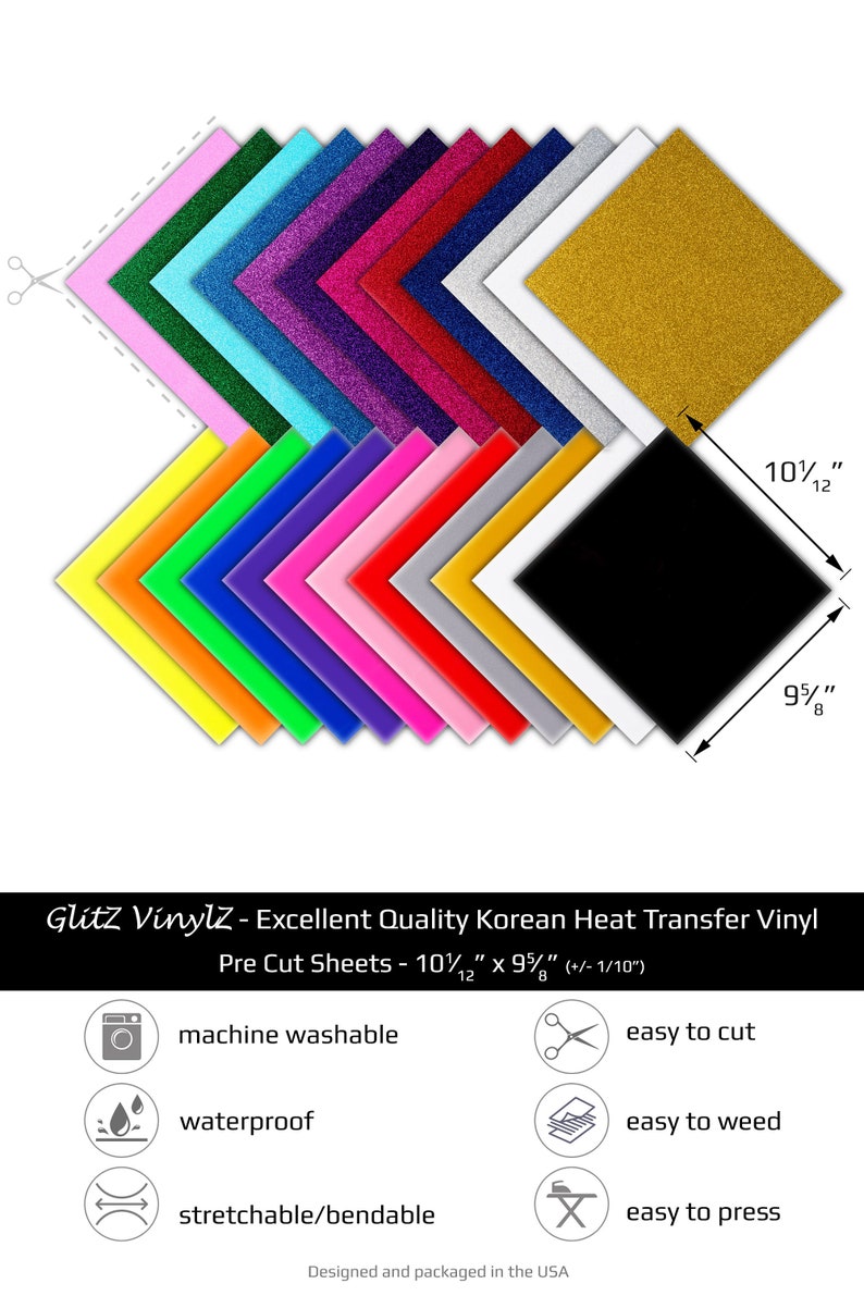 HTV Vinyl Bundle 24 PcGlossy /& Glitter Heat Transfer Vinyl BundleHTV Vinyl Sheets Iron On Vinyl SheetsT Shirt Vinyl10 112 X 9 58