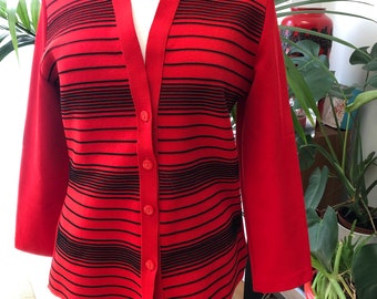 Vintage red with black stripe 3/4 sleeve cardigan Size S