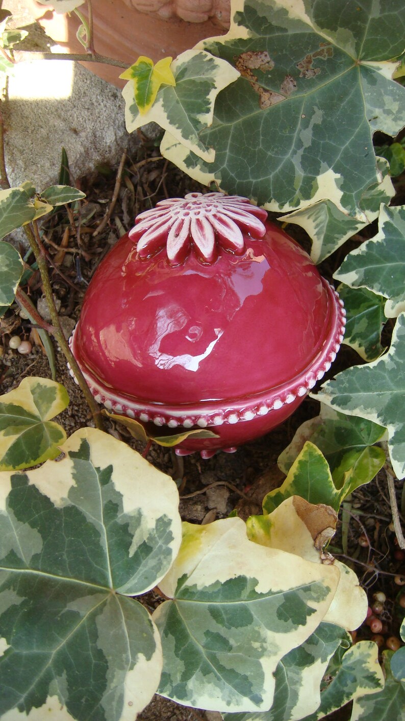 Dark Pink Glazed Ceramic Decorative Ball Stylized Flower And Etsy