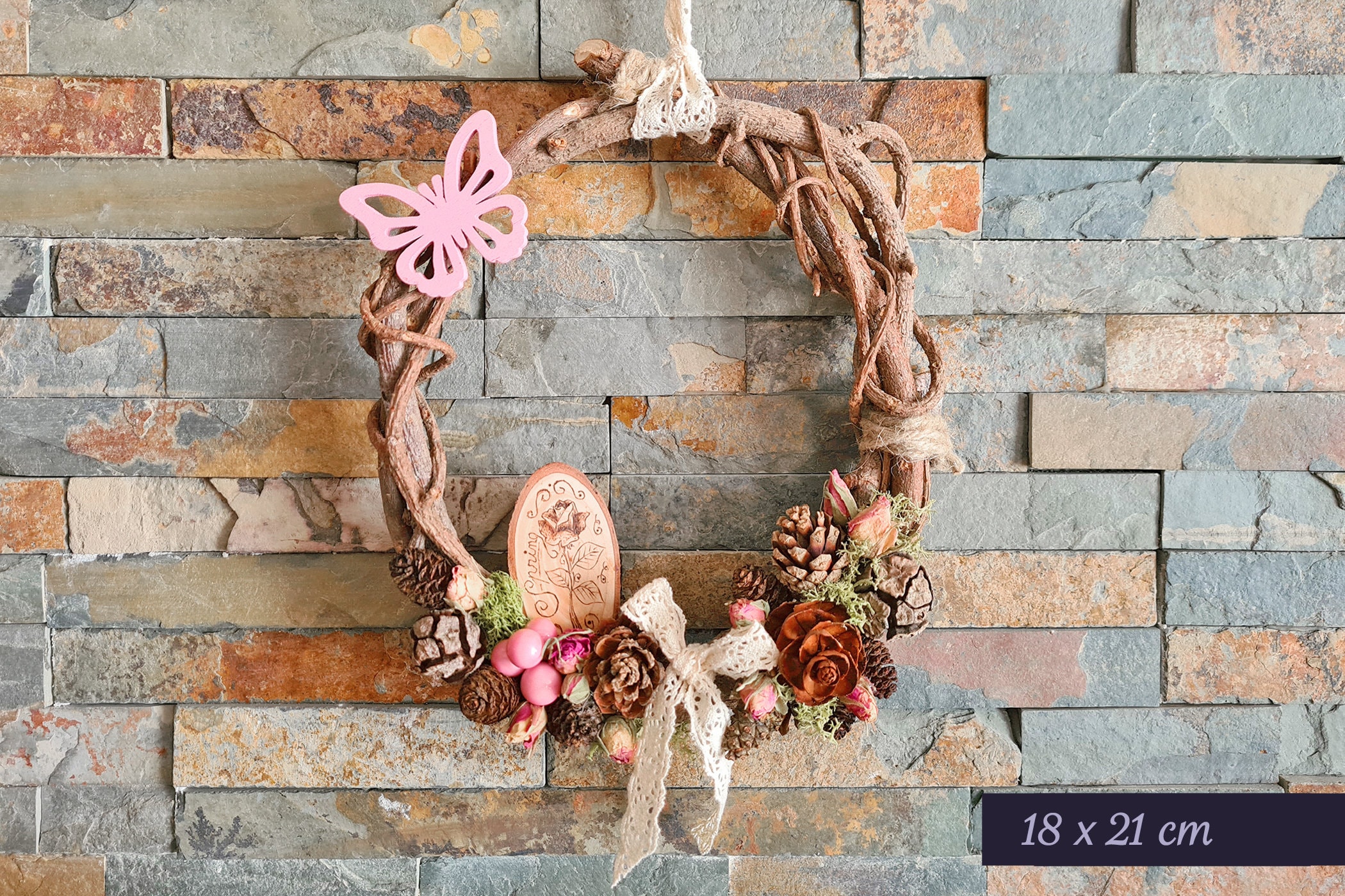 Couronne de Printemps Spring à Suspendre en Branches - Bouquet Naturel