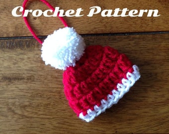 Crochet Pattern Christmas Ornament  Santa Hat - Christmas Tree Decoration