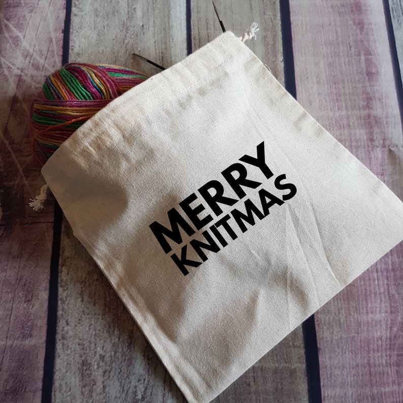 Drawstring Project Bag Merry Knitmas Craft Bag Gifts for Knitters