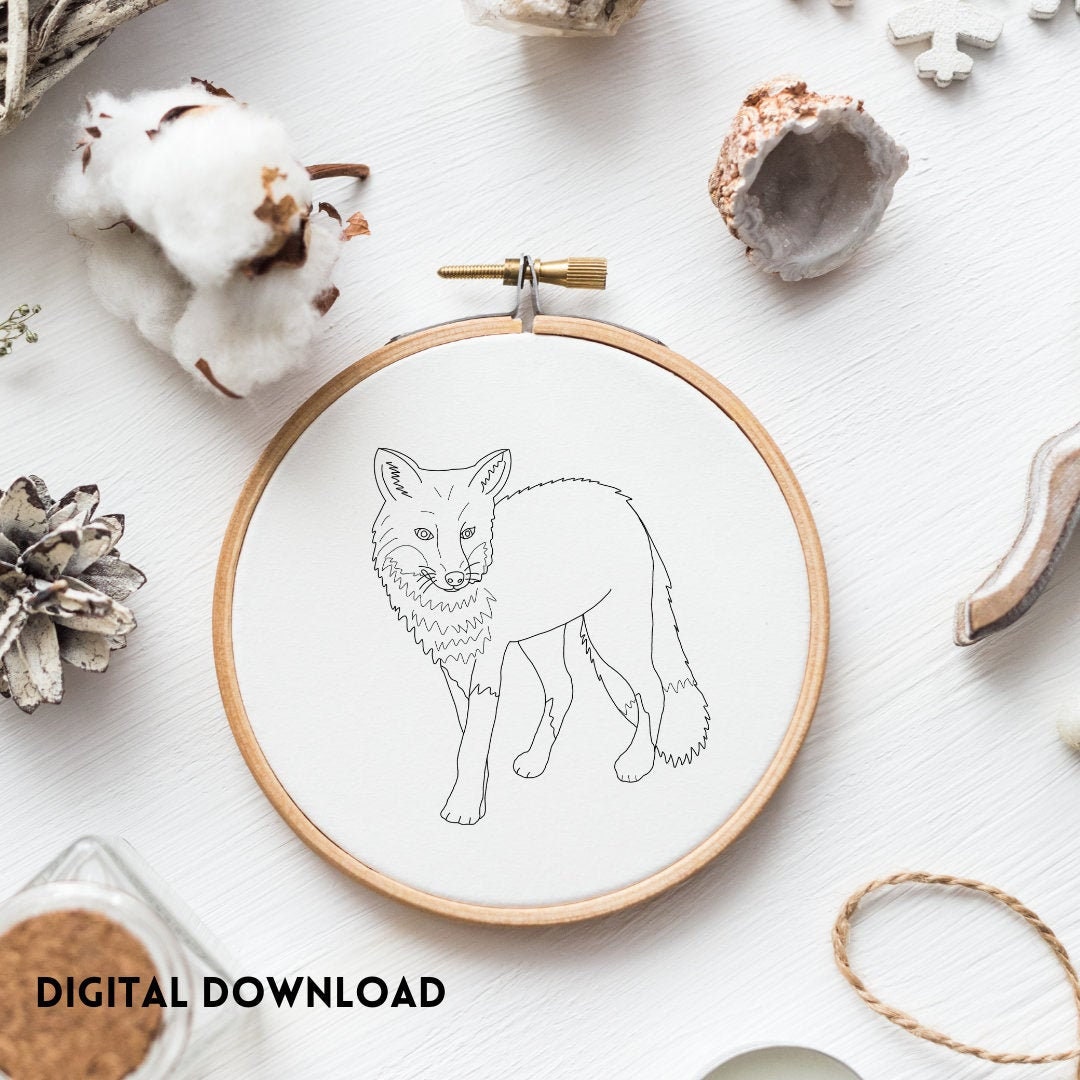 Woodland Red Fox Hand Embroidery Design Template PDF for Beginners - Etsy